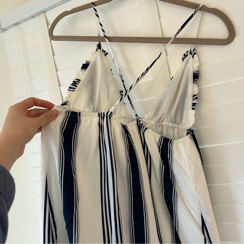Forever 21 Dress Mini White Navy Blue Beach Stripe Crossback Tie Medium - Picture 4 of 7